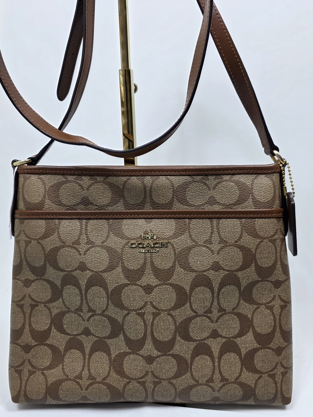 Coach Brown Signature Canvas Crossbody with Leather Trim